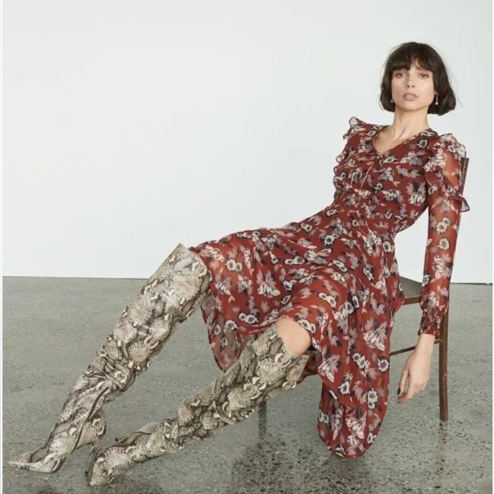 Sam Edelman Burgundy Floral Long Sleeve Dress